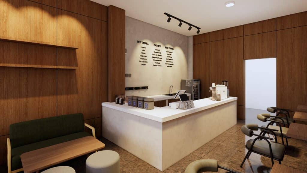 Meja Kasir Kafe - REV Interior Lampung